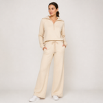 ELISAMA conjunto lounge bege — vista frontal de corpo inteiro