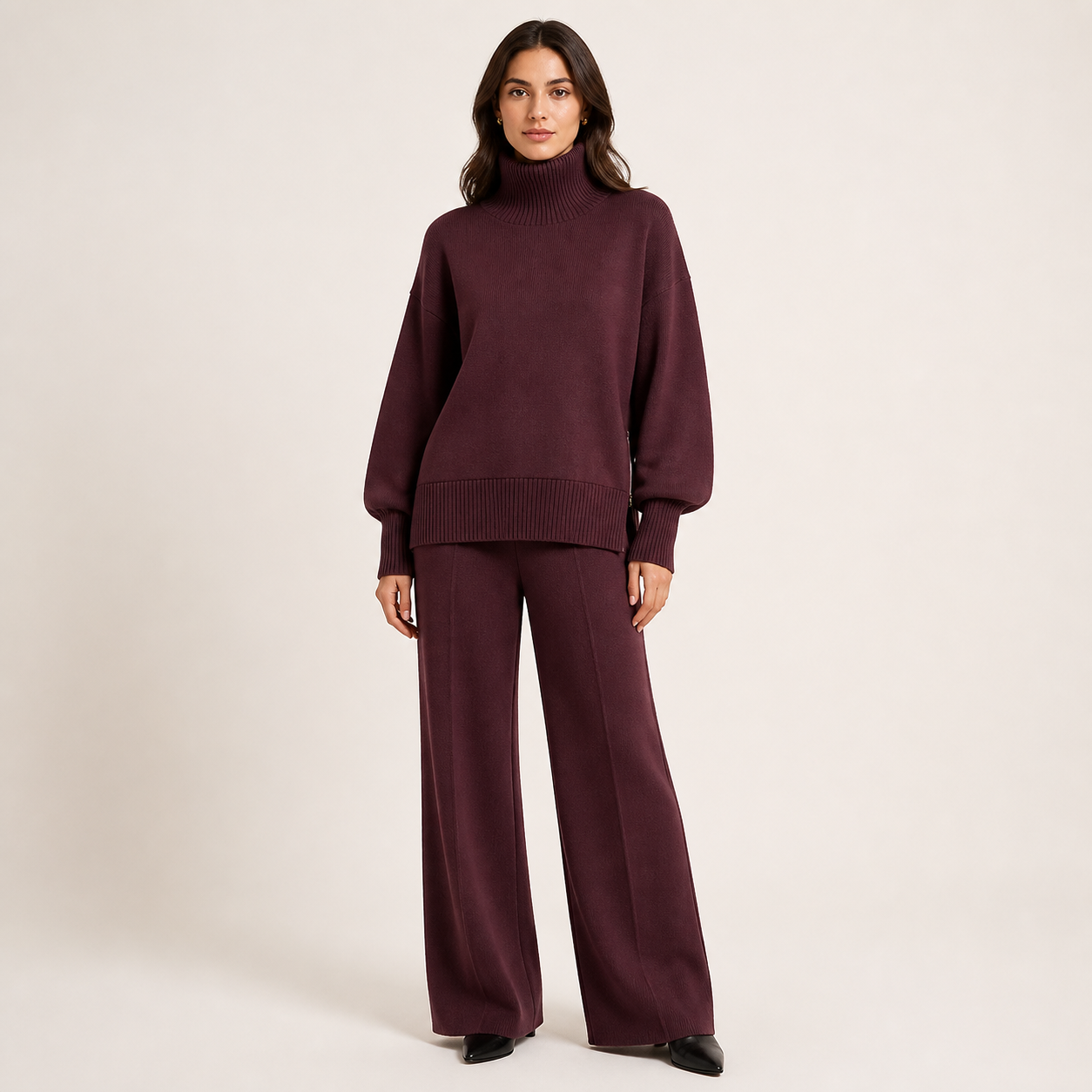 EVELINE conjunto de malha vermelho bordeaux — vista frontal