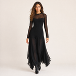 NINA vestido maxi preto em tule - vista frontal