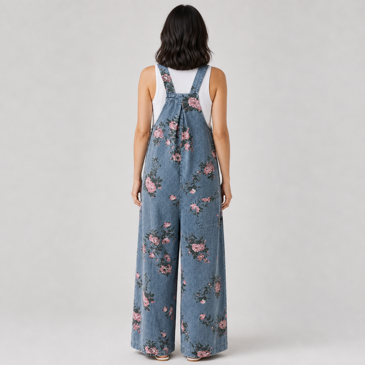 AUREA macacão denim floral — vista traseira
