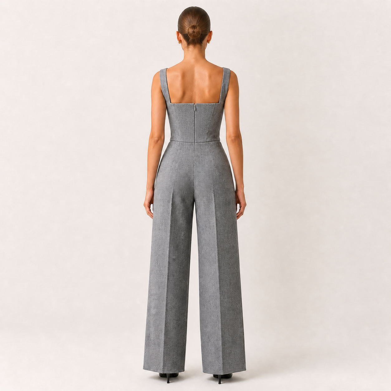 DOLCE corset e calças cinza — vista traseira com fecho fechado