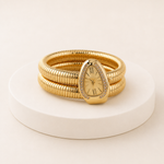 Relógio-serpente dourado com mostrador dourado, vista deitada