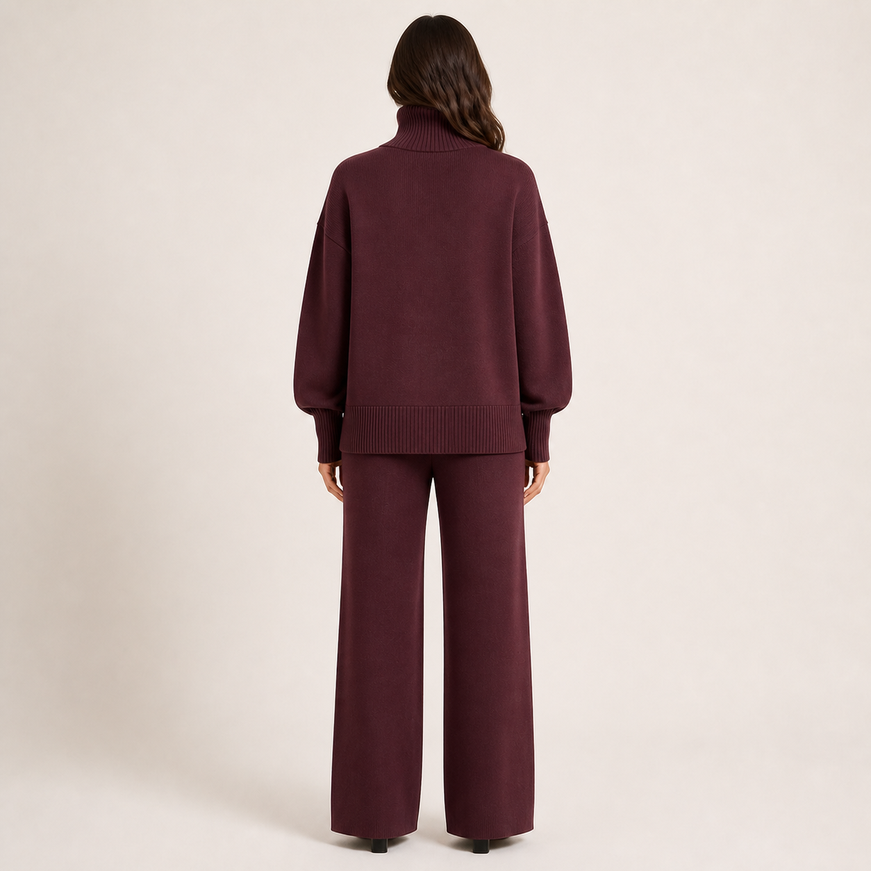EVELINE conjunto de malha vermelho bordeaux — vista traseira
