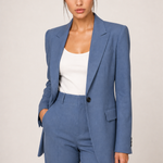 MELANIE conjunto azul, imagem aproximada do blazer e cintura