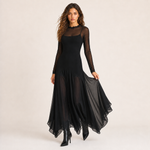 NINA vestido maxi preto em tule - vista em movimento