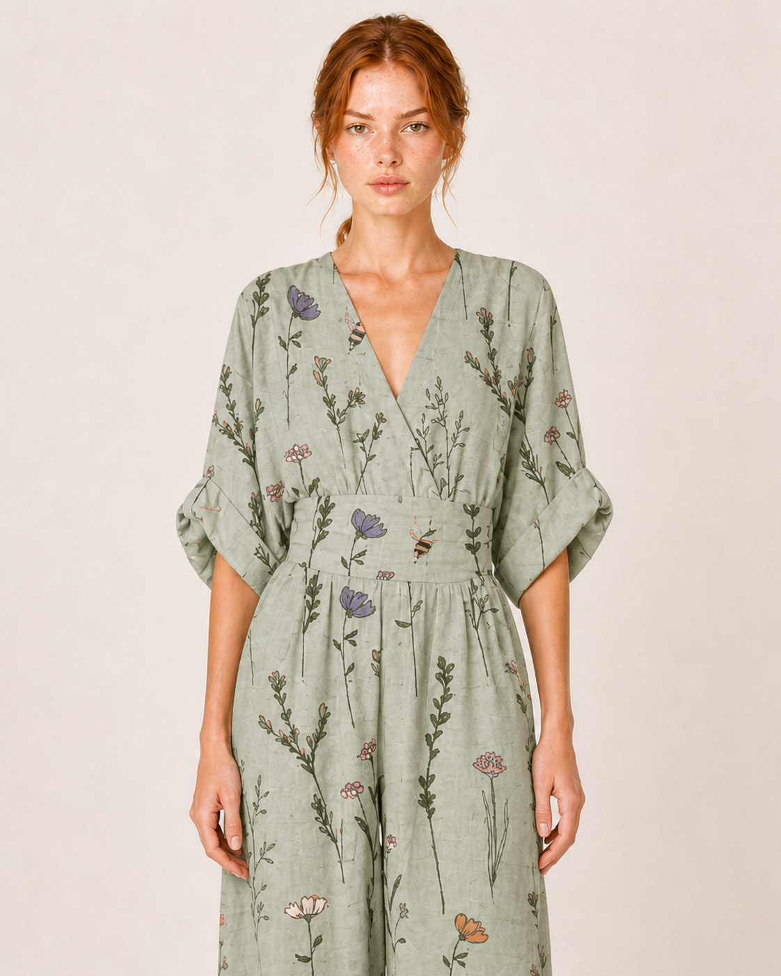 LUCETTE macacão verde matcha — vista aproximada