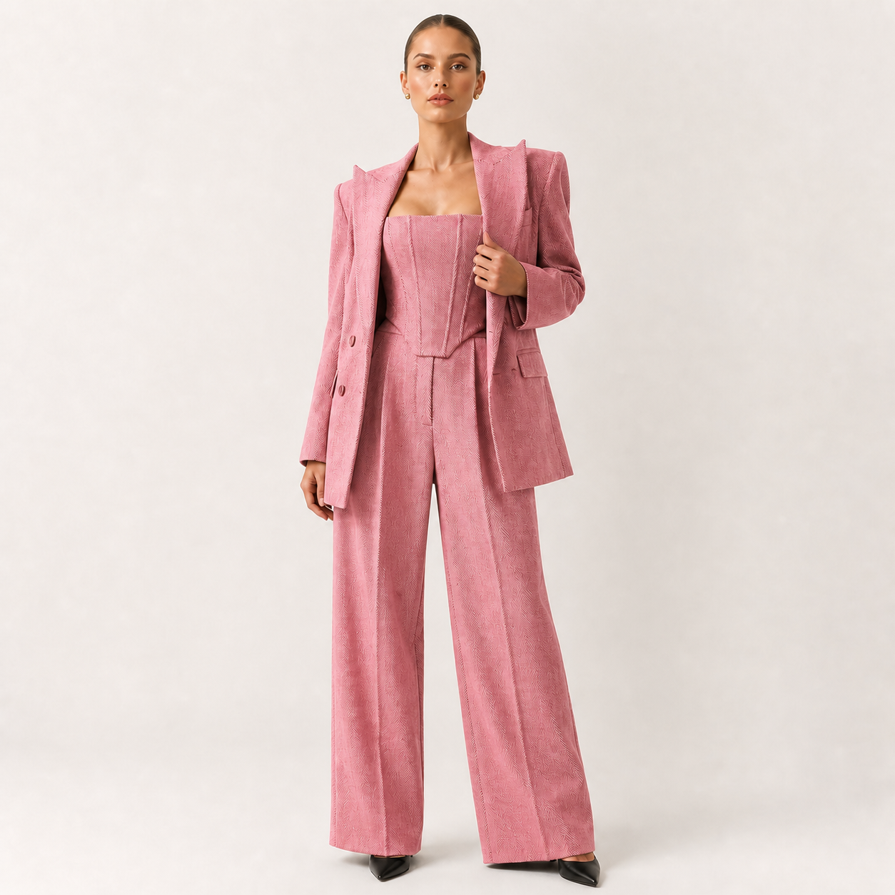 DOLCE conjunto de três peças rosa — vista frontal