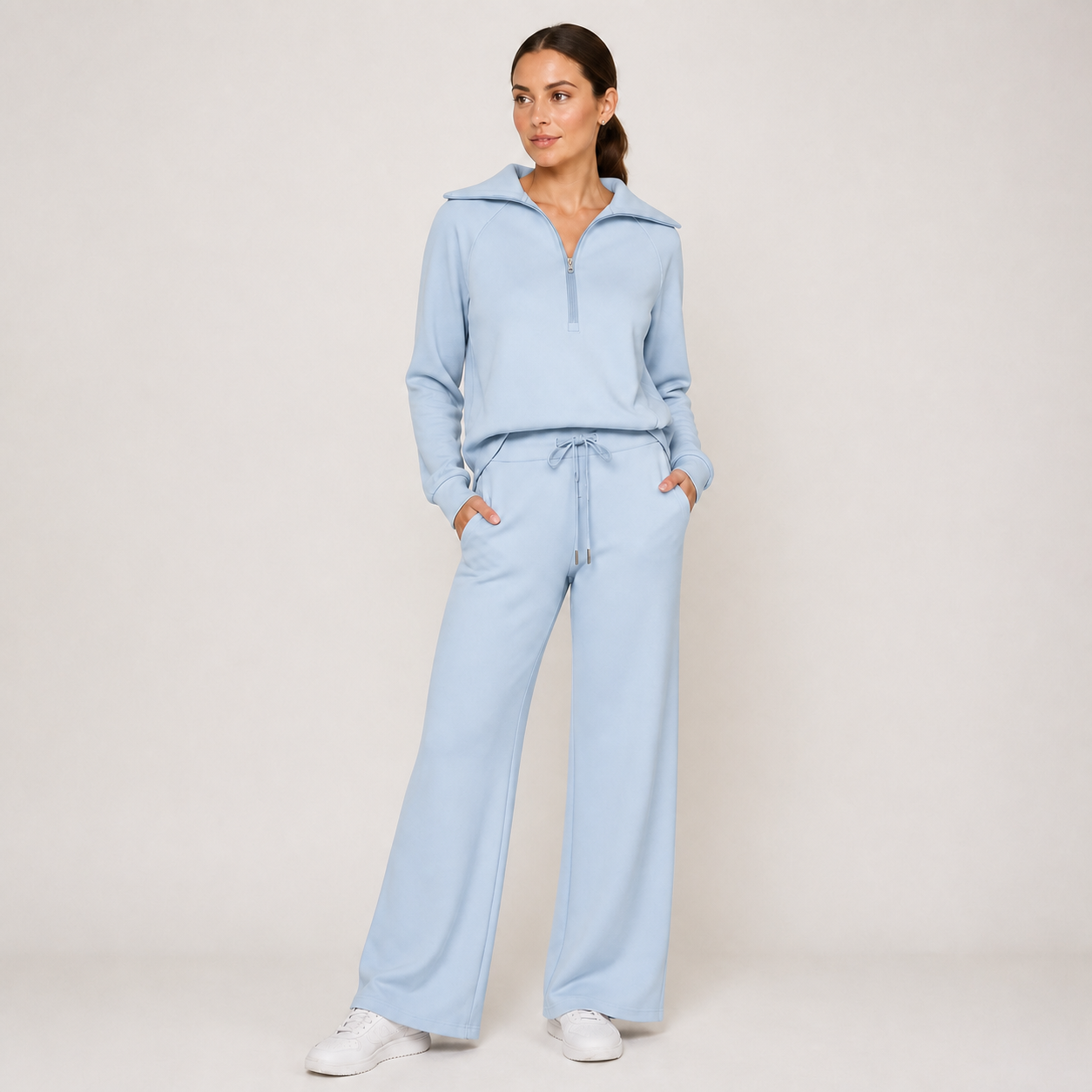 ELISAMA conjunto lounge azul — vista frontal de corpo inteiro