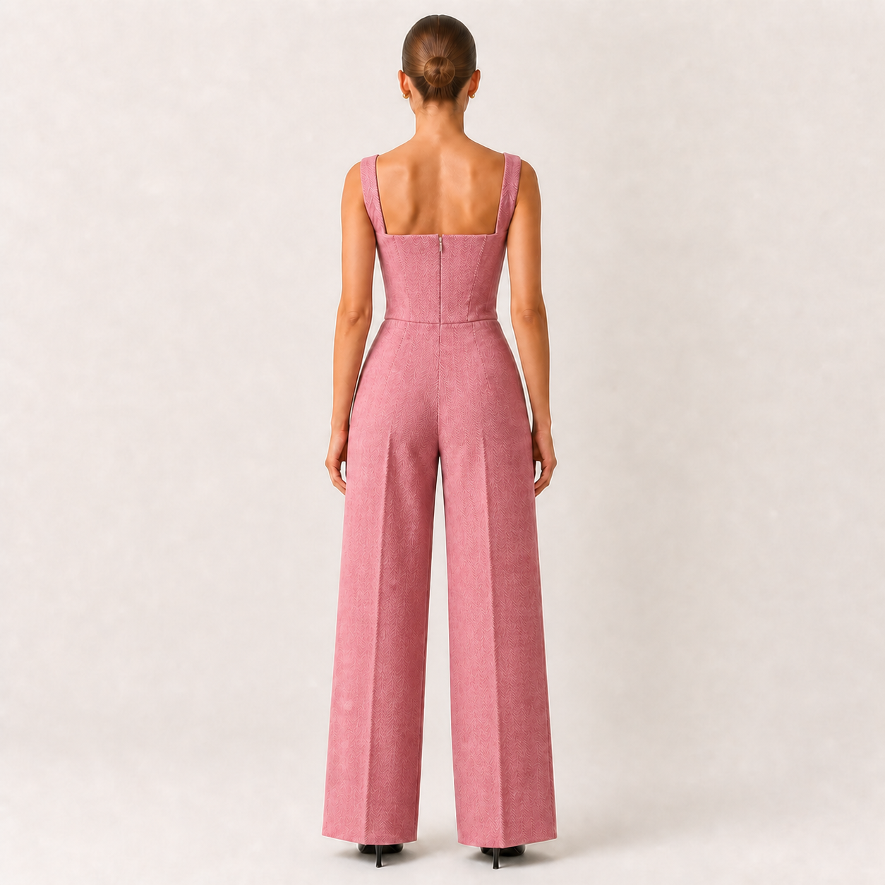 DOLCE corset e calças rosa — vista traseira com fecho fechado