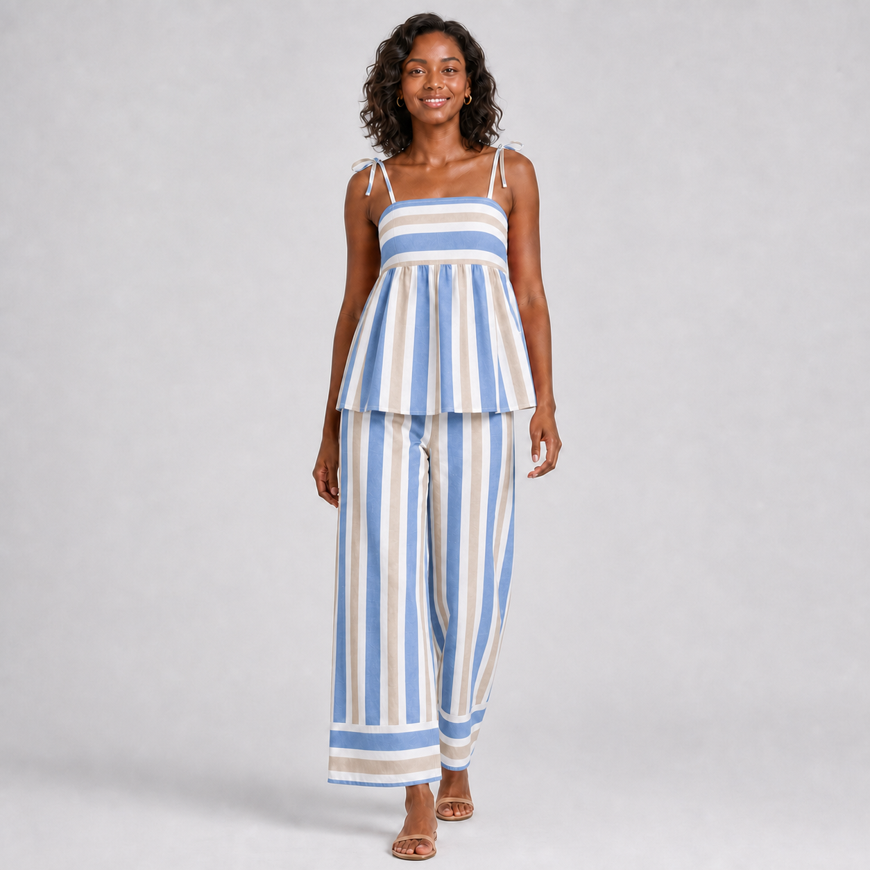 MORIAH conjunto azul às riscas — vista frontal