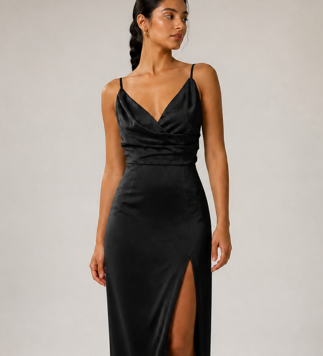 ANYA vestido longo preto - detalhe
