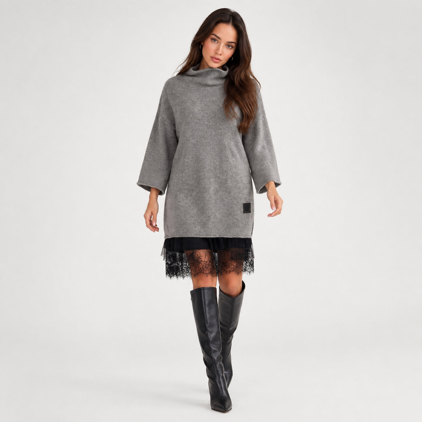 YOLANDE conjunto cinza — vista frontal