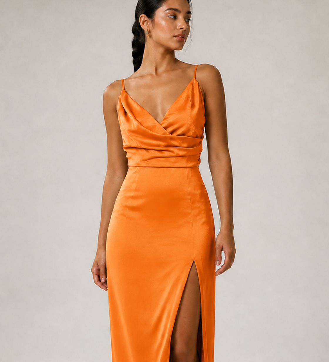 ANYA vestido longo laranja - detalhe