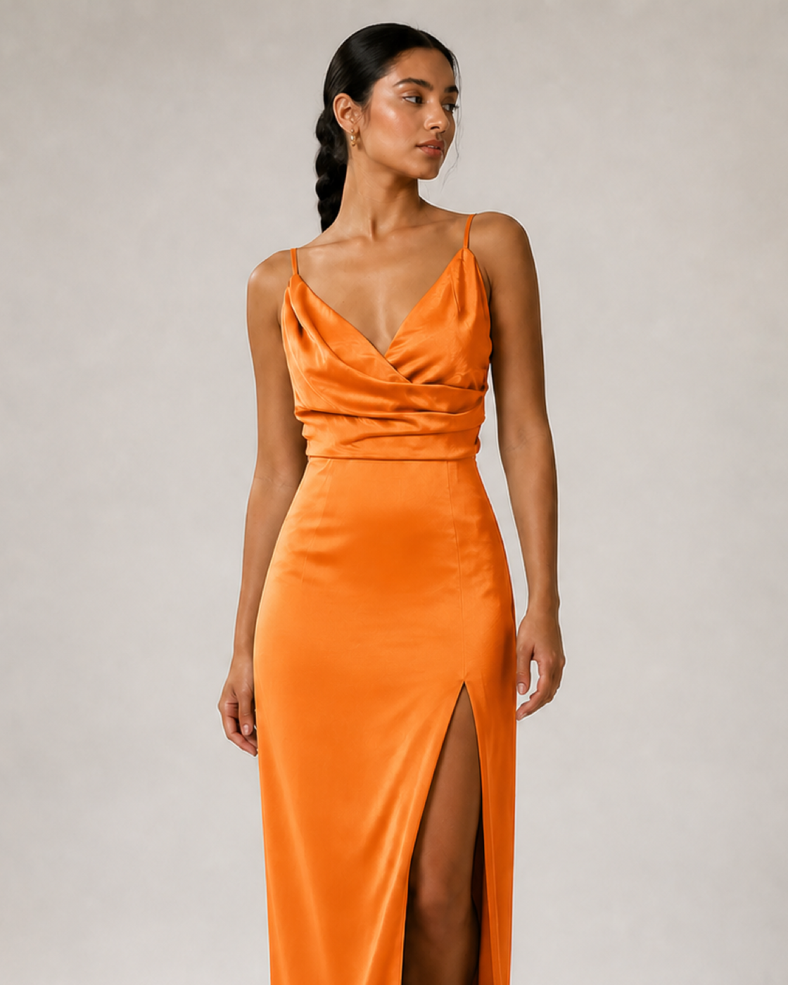 ANYA vestido longo laranja - detalhe