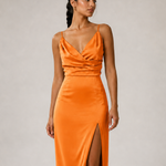 ANYA vestido longo laranja - detalhe