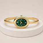 Relógio MARIA dourado e verde — vista aberta