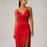 ANYA vestido longo vermelho - detalhe