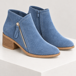 ADARA — botins azul, vista principal, bloco quadrado branco marfim