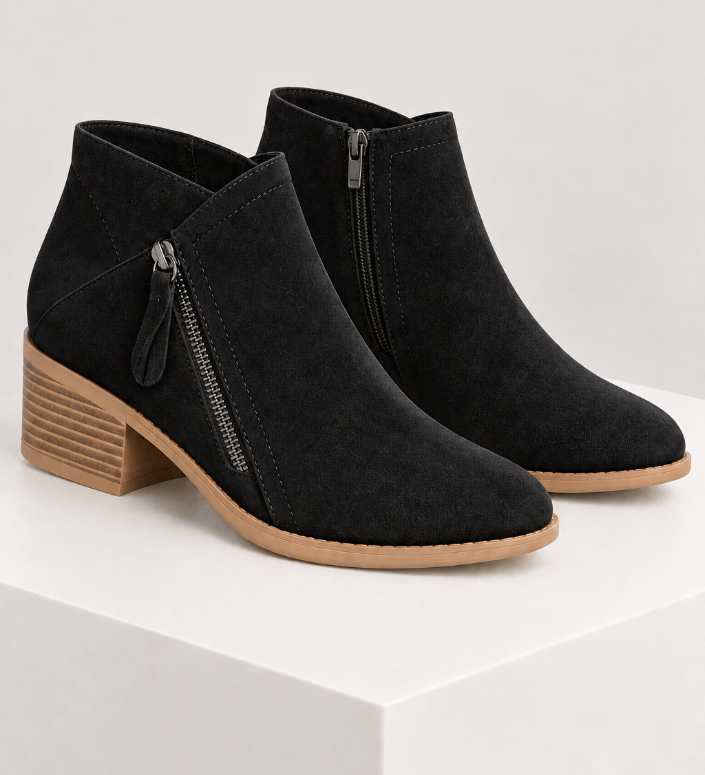 ADARA — botins preto, vista principal, bloco quadrado branco marfim
