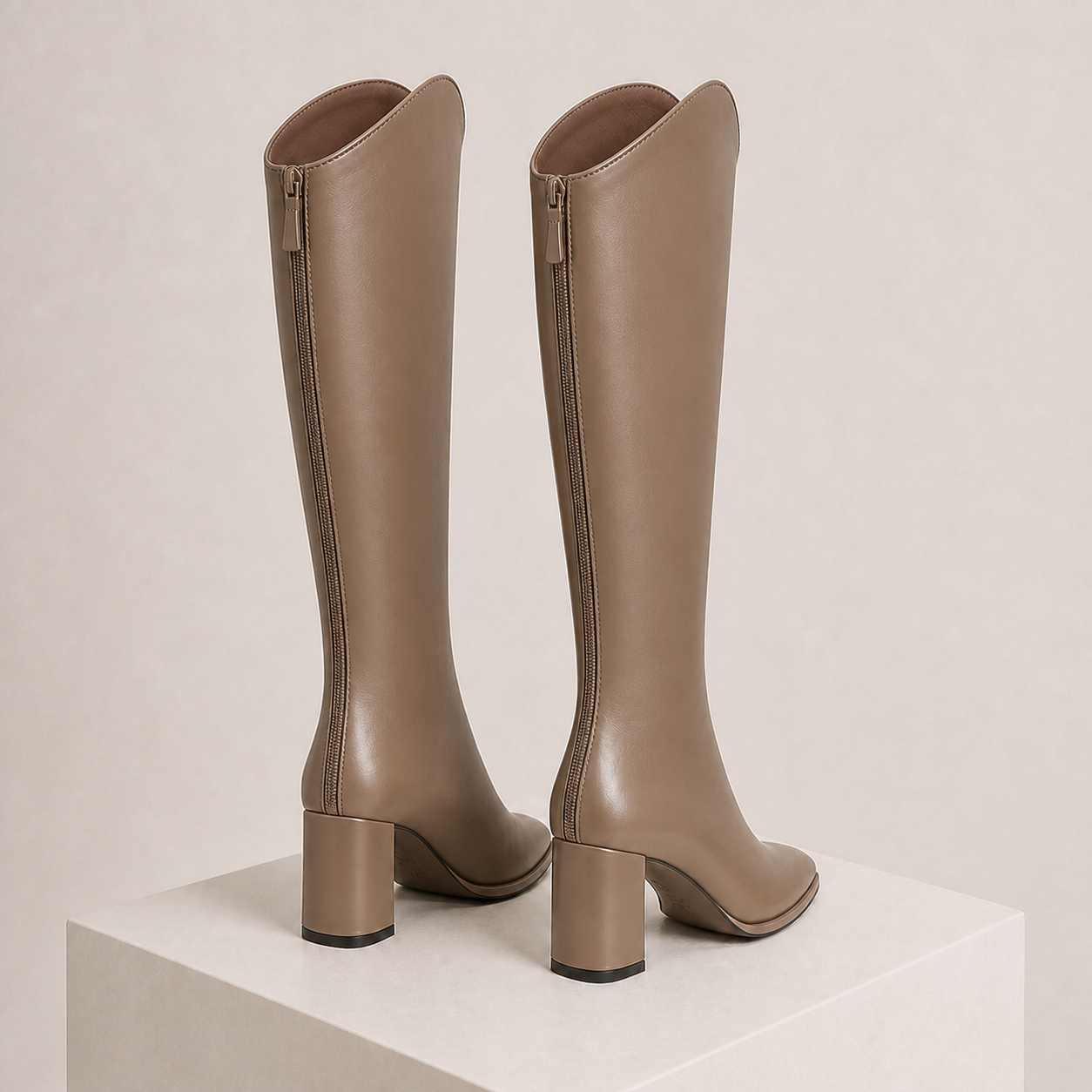 Botas ADELE mocha — vista traseira com fecho posterior
