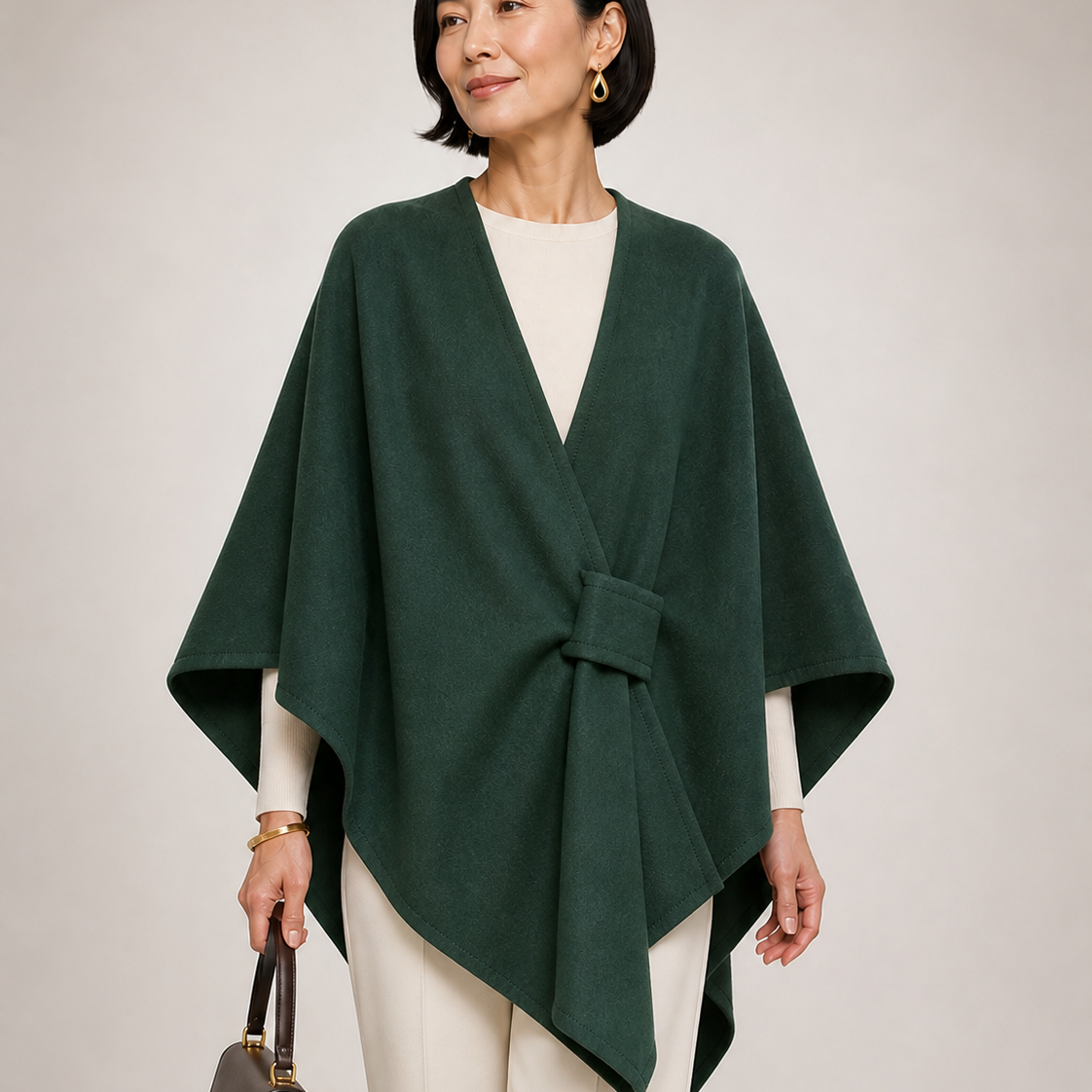 ALU Verde Sherwood — detalhe da frente drapeada e presilha