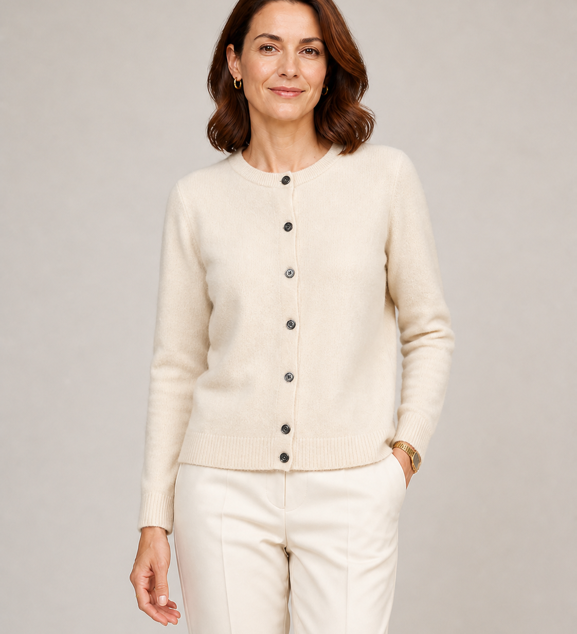 ANNA cardigan bege — vista aproximada