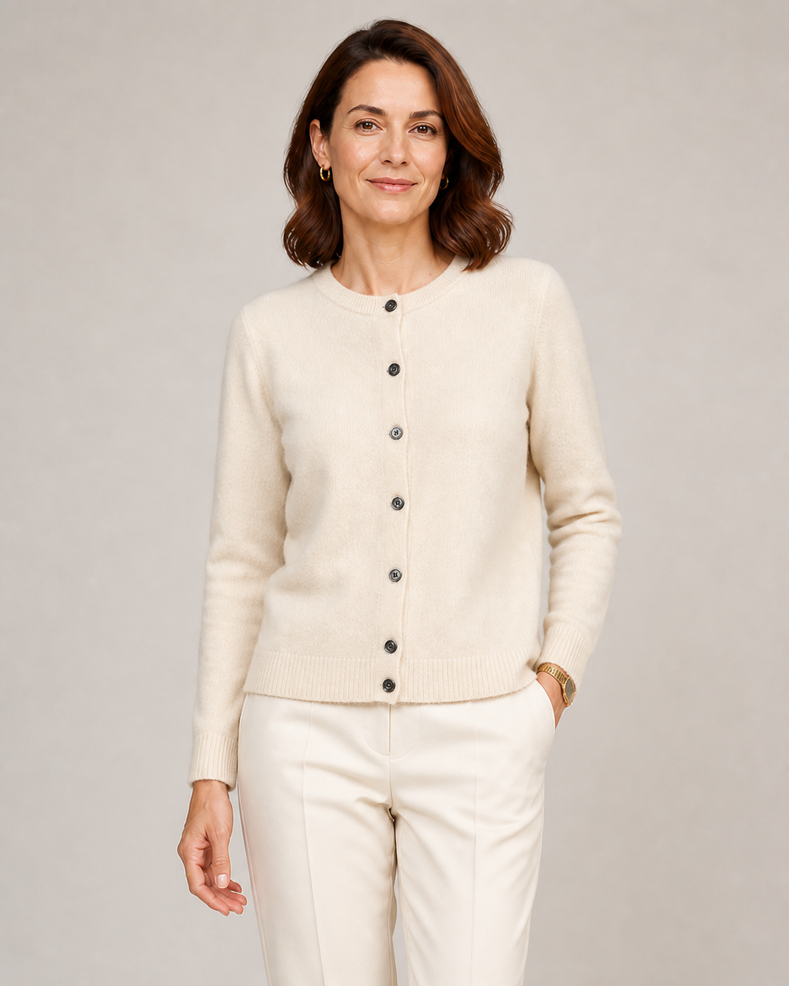ANNA cardigan bege — vista aproximada