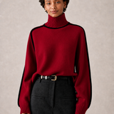 ARABELLE camisola vermelha com gola alta — detalhe aproximado