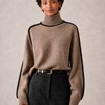 ARABELLE camisola castanha com gola alta — detalhe aproximado