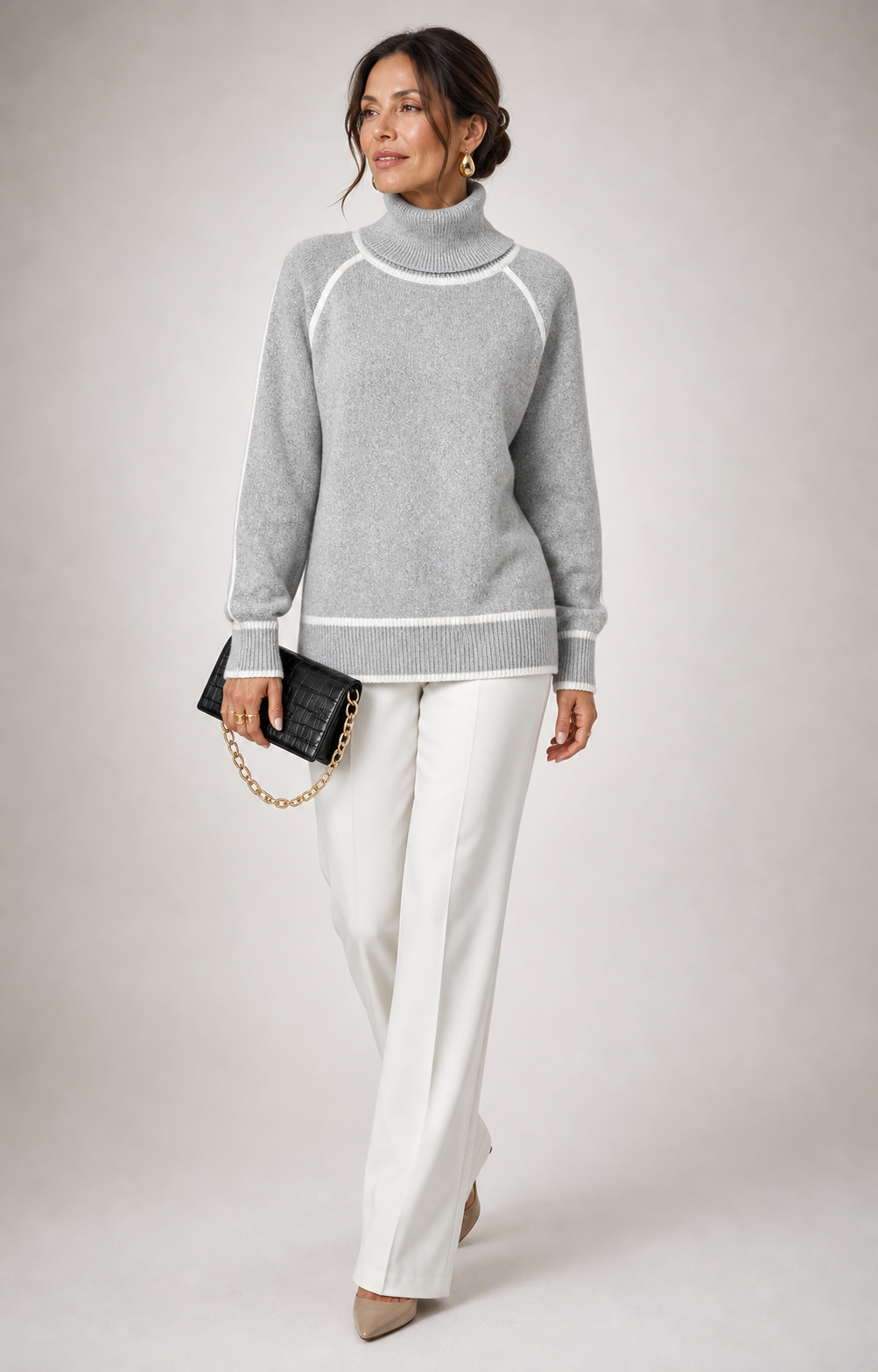 Aurora — sweater cinza-claro de gola alta, imagem principal