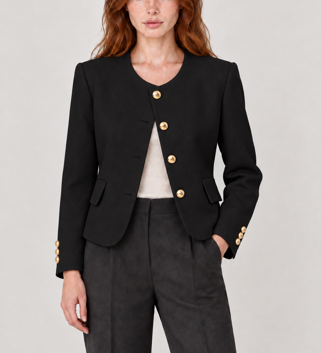 Blazer sem lapelas com botões dourados — Preto, detalhe