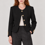 Blazer sem lapelas com botões dourados — Preto, detalhe