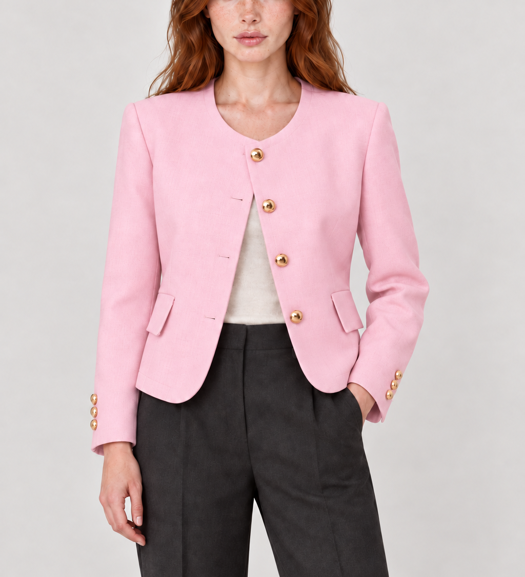 Blazer sem lapelas com botões dourados — Rosa, detalhe