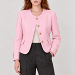 Blazer sem lapelas com botões dourados — Rosa, detalhe