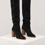Botas de cano alto preto — vista principal, bloco quadrado branco marfim
