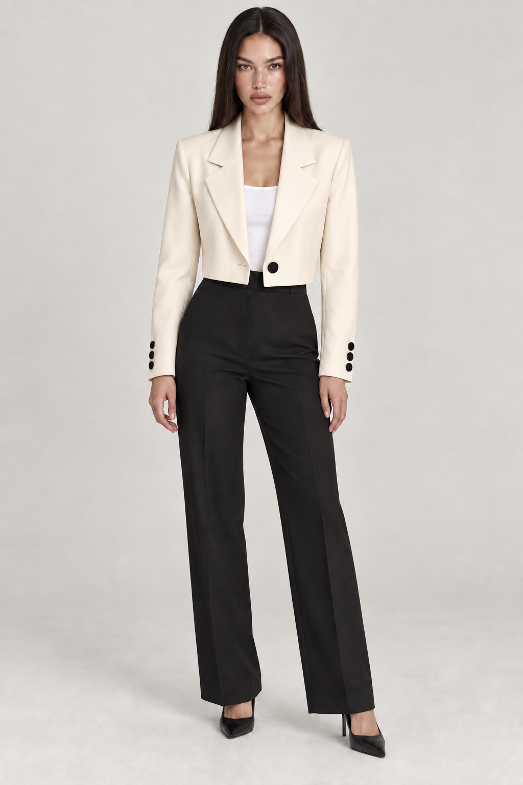 DIORA — blazer curto Bege, vista principal com modelo