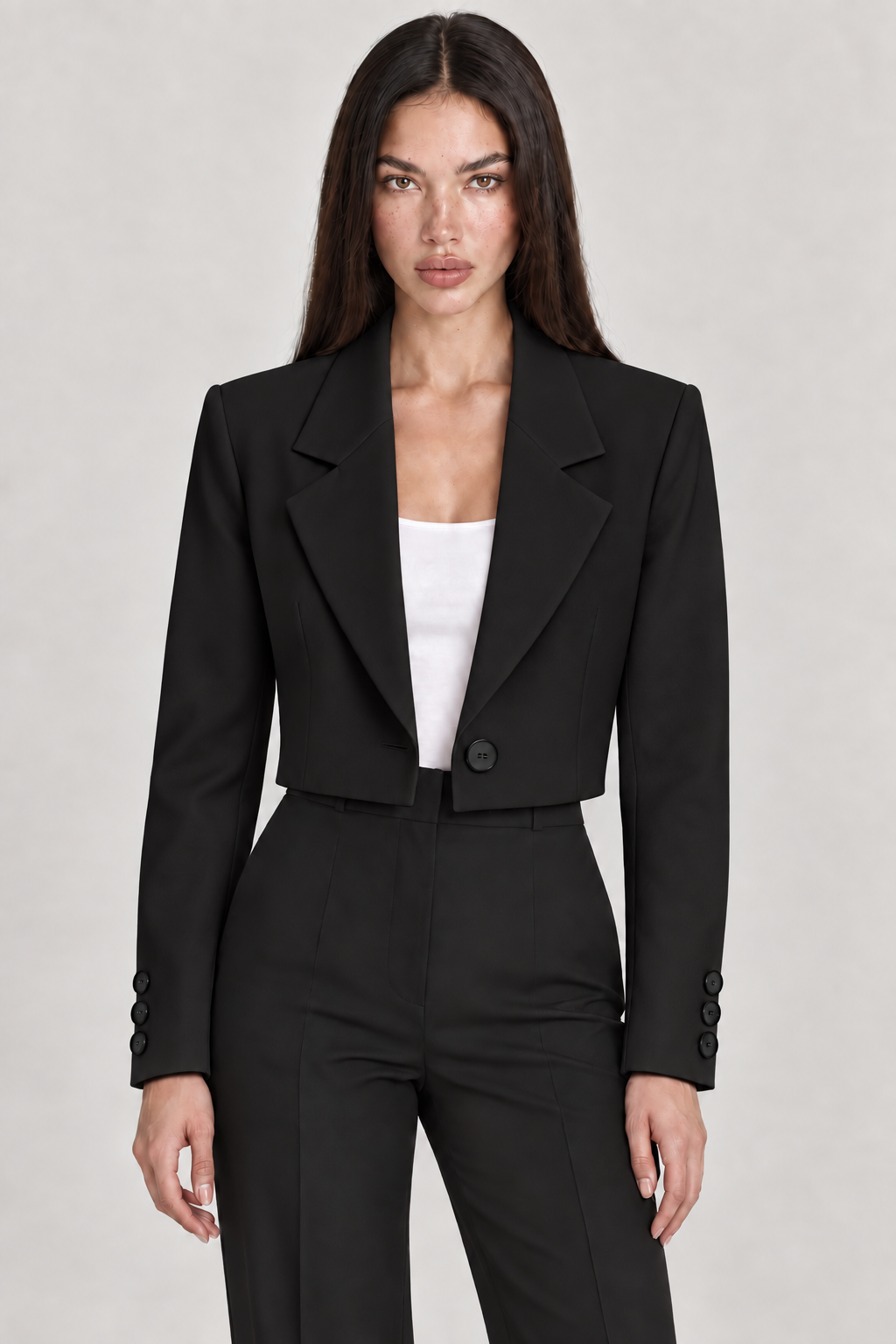 DIORA — blazer curto Preto, vista detalhe com modelo