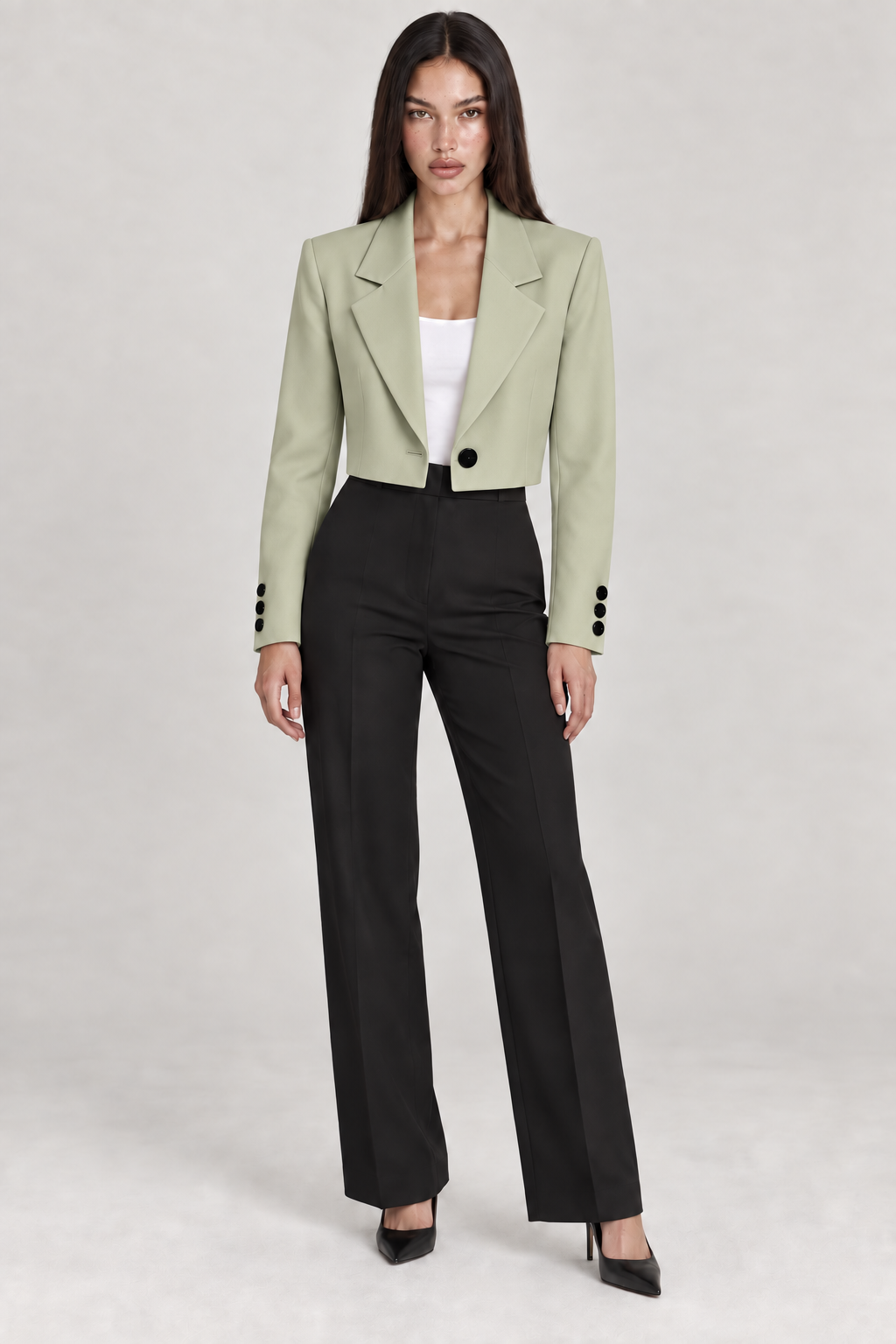 DIORA — blazer curto Verde, vista principal com modelo