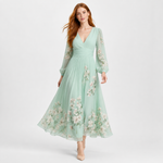 ELGA vestido maxi plissado floral verde-menta - vista frontal