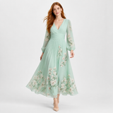 ELGA vestido maxi plissado floral verde-menta - vista frontal