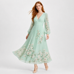 ELGA vestido maxi plissado floral verde-menta - vista em movimento