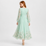 ELGA vestido maxi plissado floral verde-menta - vista traseira