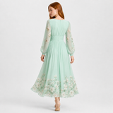 ELGA vestido maxi plissado floral verde-menta - vista traseira