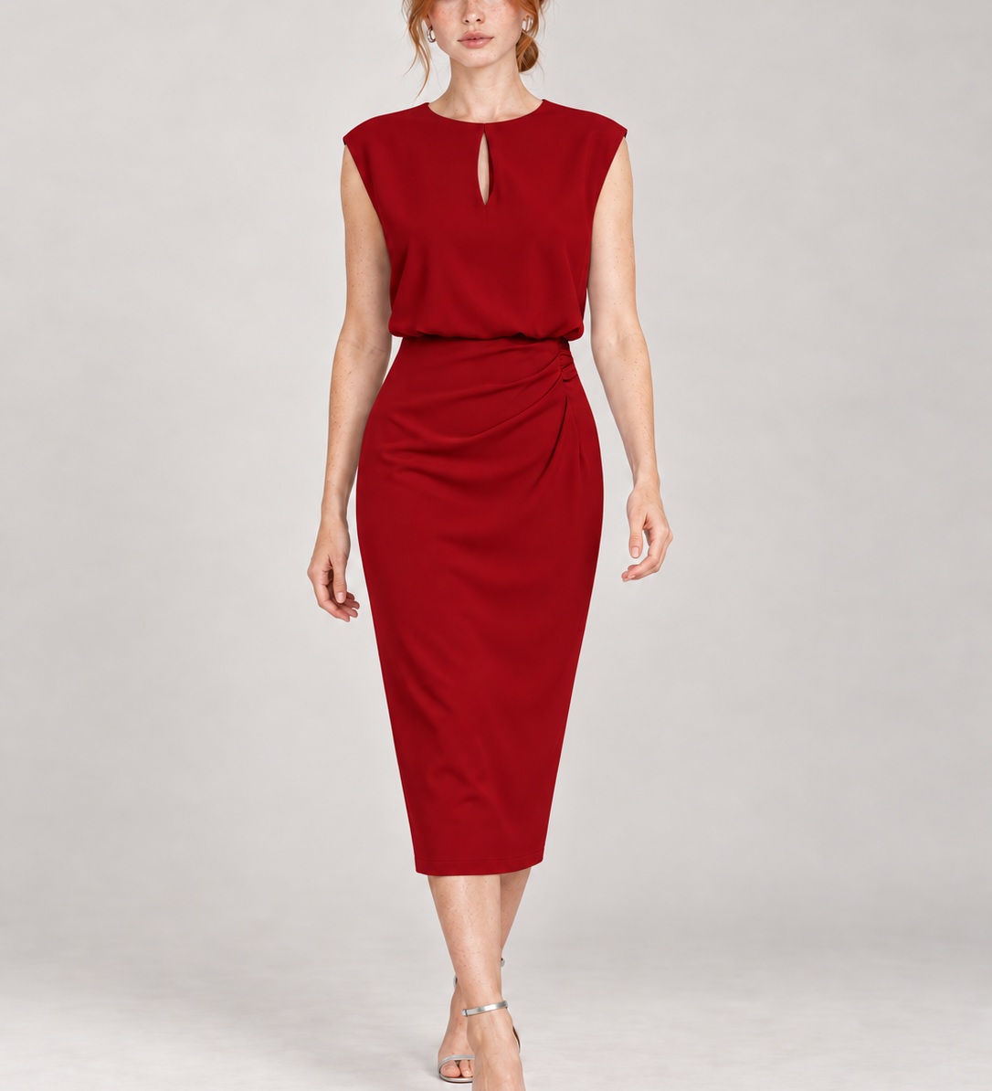 ELVIRA — vermelho, com modelo em estúdio