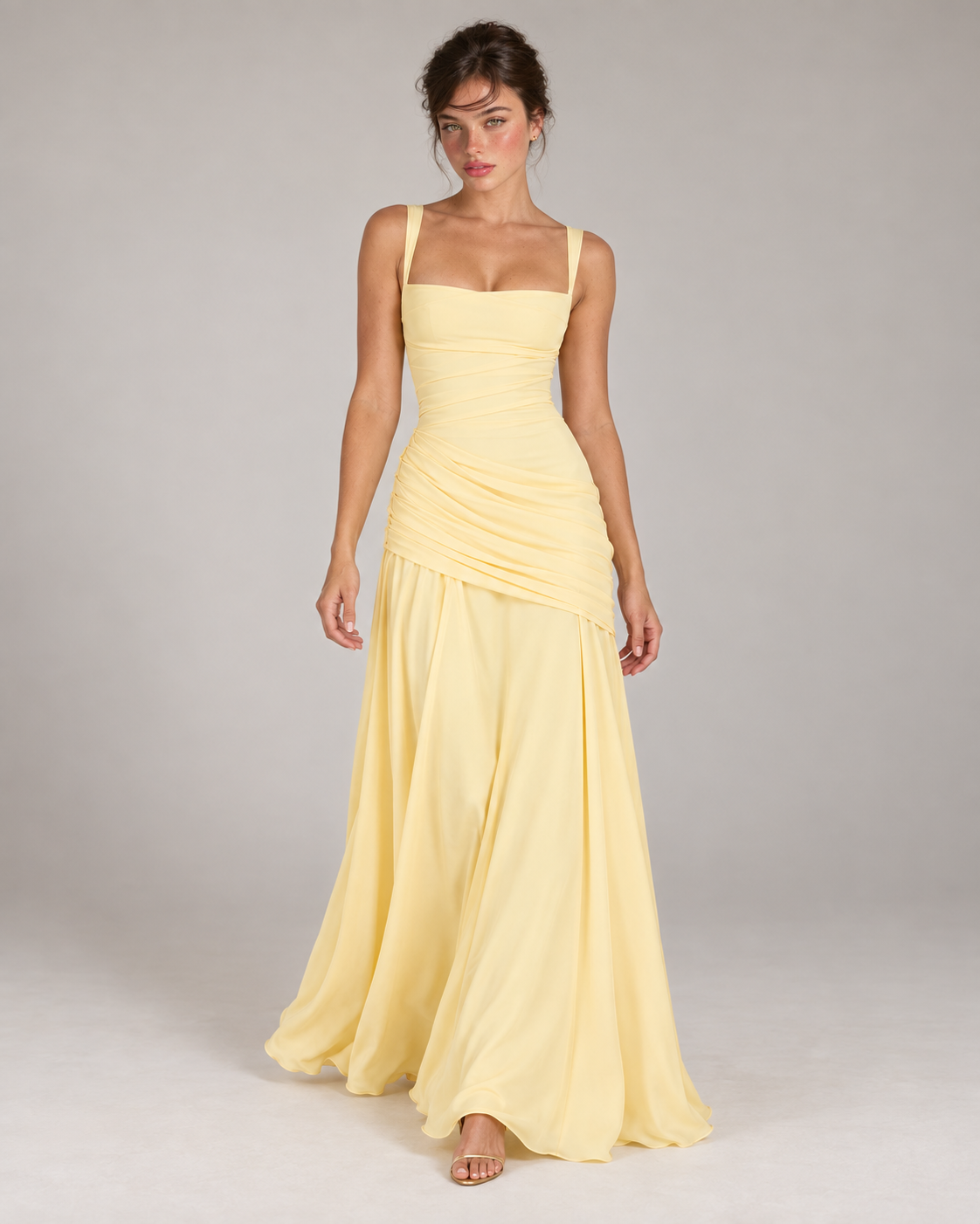ENIE vestido maxi — amarelo principal com modelo