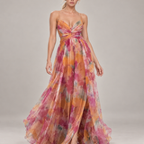 GISELLE vestido longo floral com modelo — 01-laranja-principal