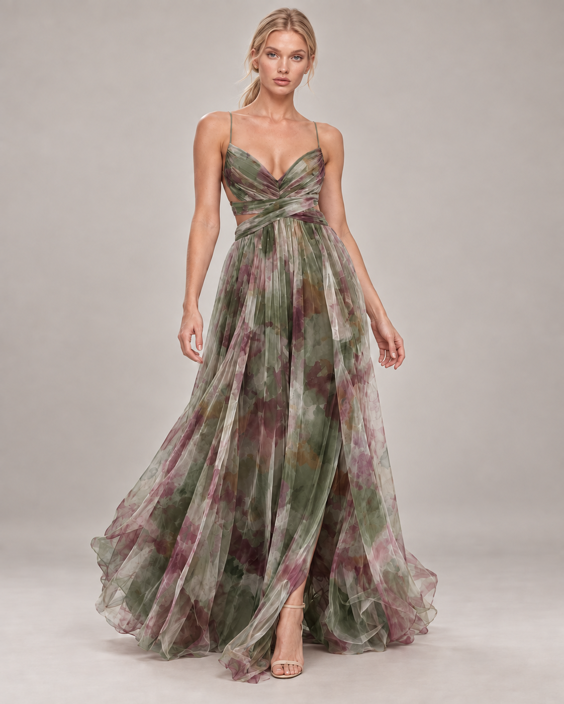 GISELLE vestido longo floral com modelo — 04-verde-principal