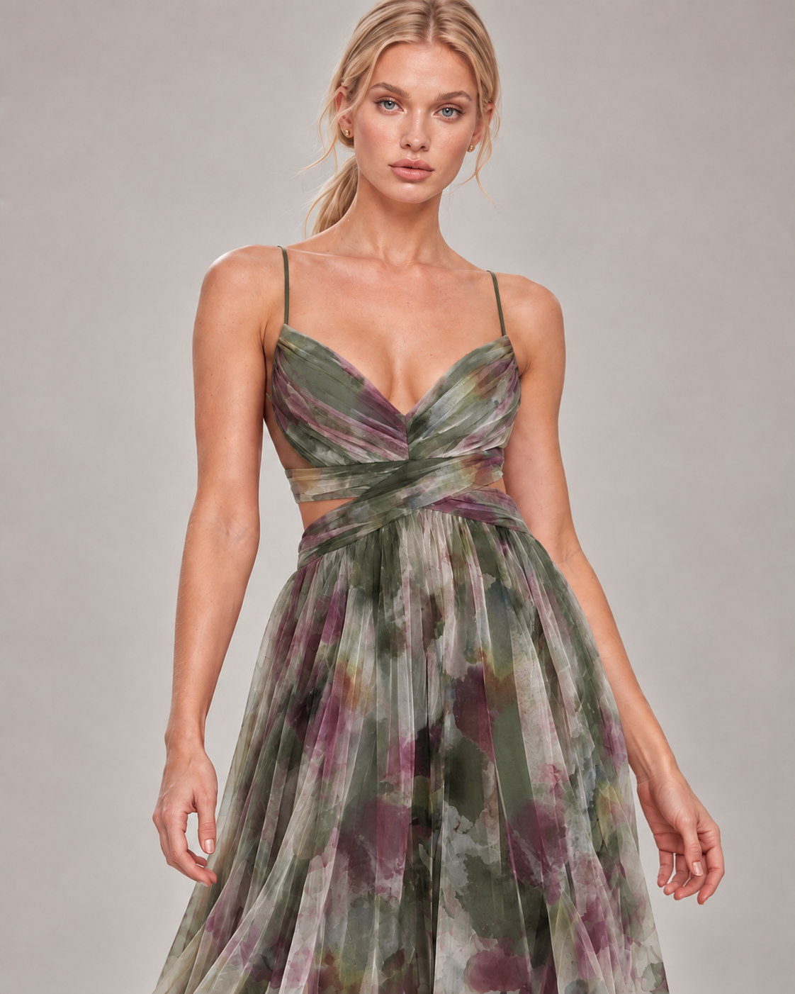 GISELLE vestido longo floral com modelo — 05-verde-aproximada