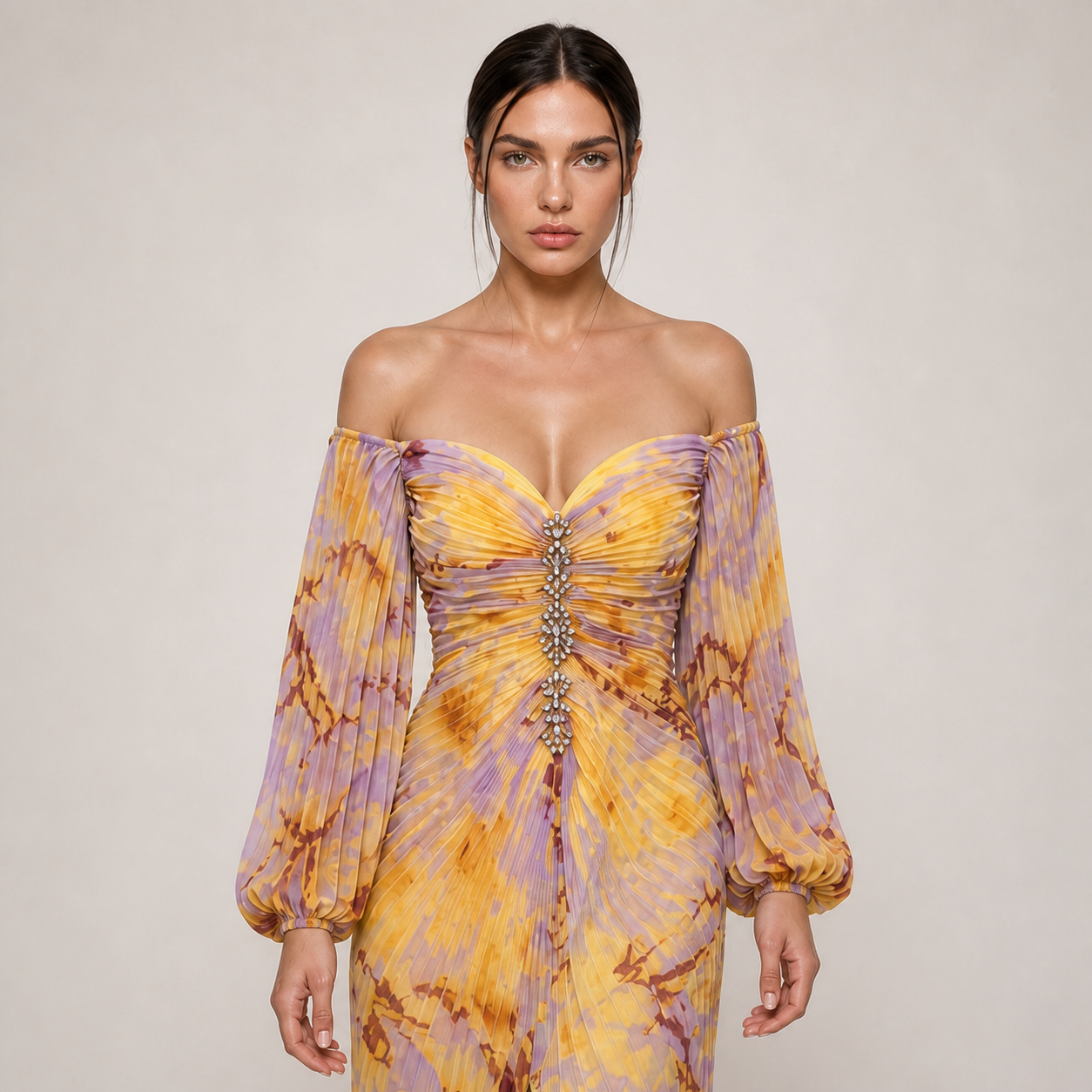 GREGORIA vestido longo amarelo floral — detalhe