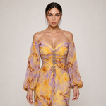 GREGORIA vestido longo amarelo floral — detalhe